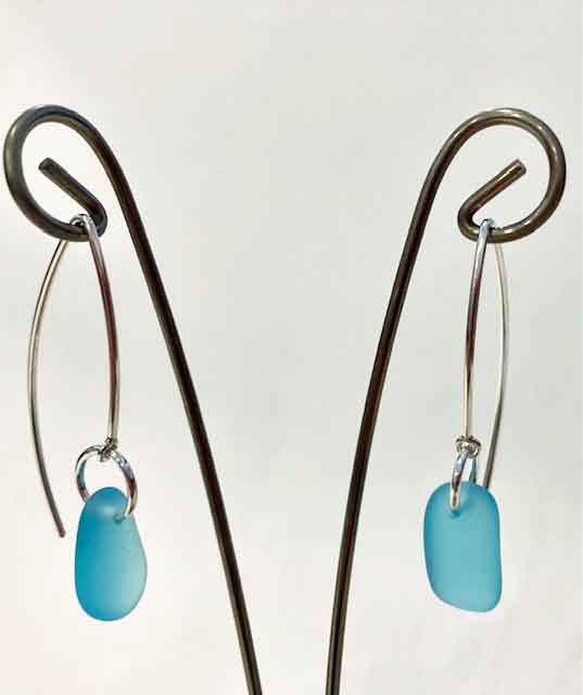 Beach Glass Earrings on Long Wishbone Wire